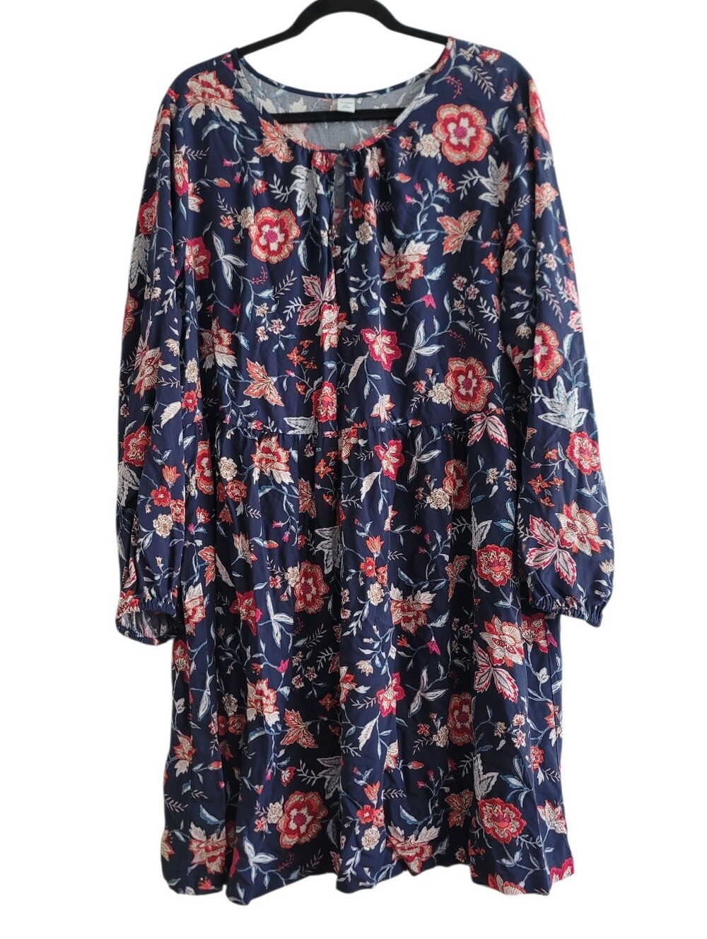 Old Navy XL Navy Floral Long Sleeve Midi Dress Office Church Rayon Viscose